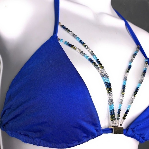Beach bunny Rare beaded sapphire blue bikini luxury vacation summer pool M & S - Picture 5 of 17